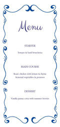 Editable Blue Wedding Menu Template | French Kiss Suite | Printable Canva DL Menu